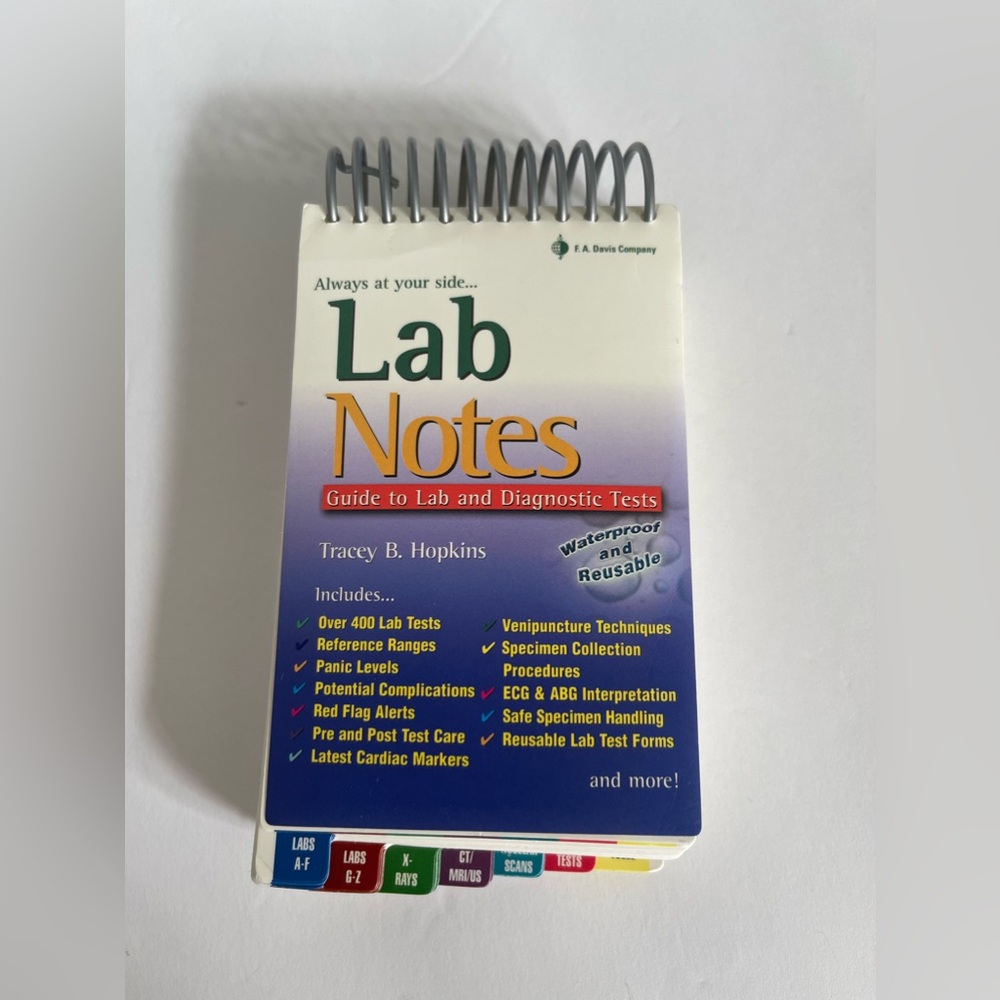 Lab Notes- Guide to Lab & Diagnostic Tests Waterproof Pocket Reference Guide EUC